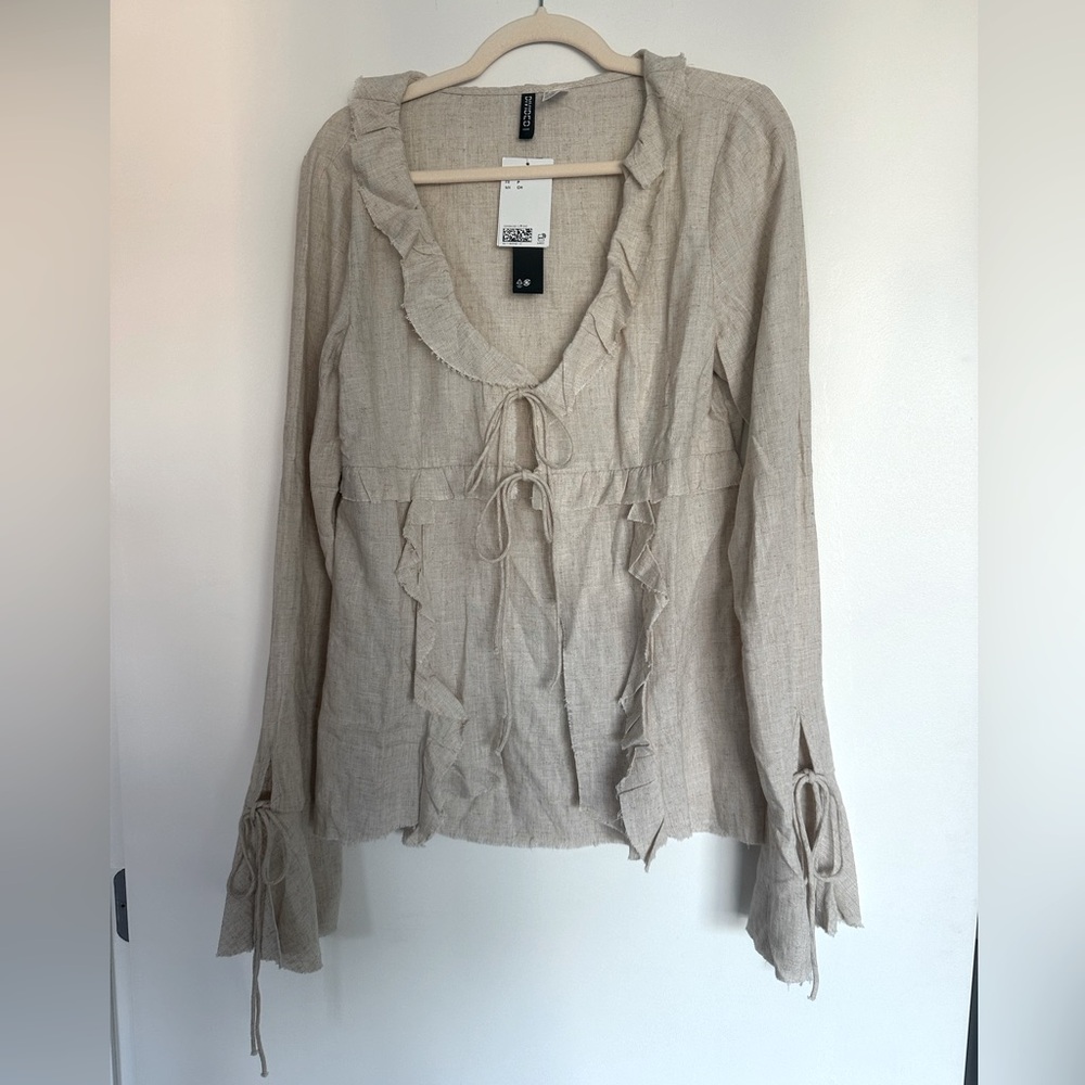 H&M Linen Blend Flounce Top